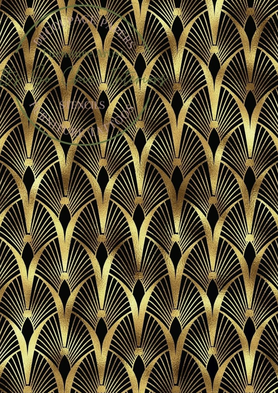 A1 Black & Gold Art Deco Peacock Fan
