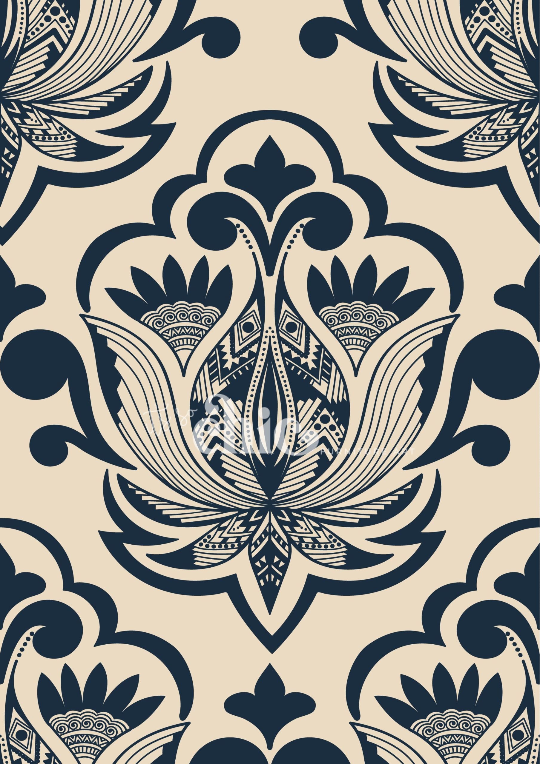 Abstract Damask Cream & Navy