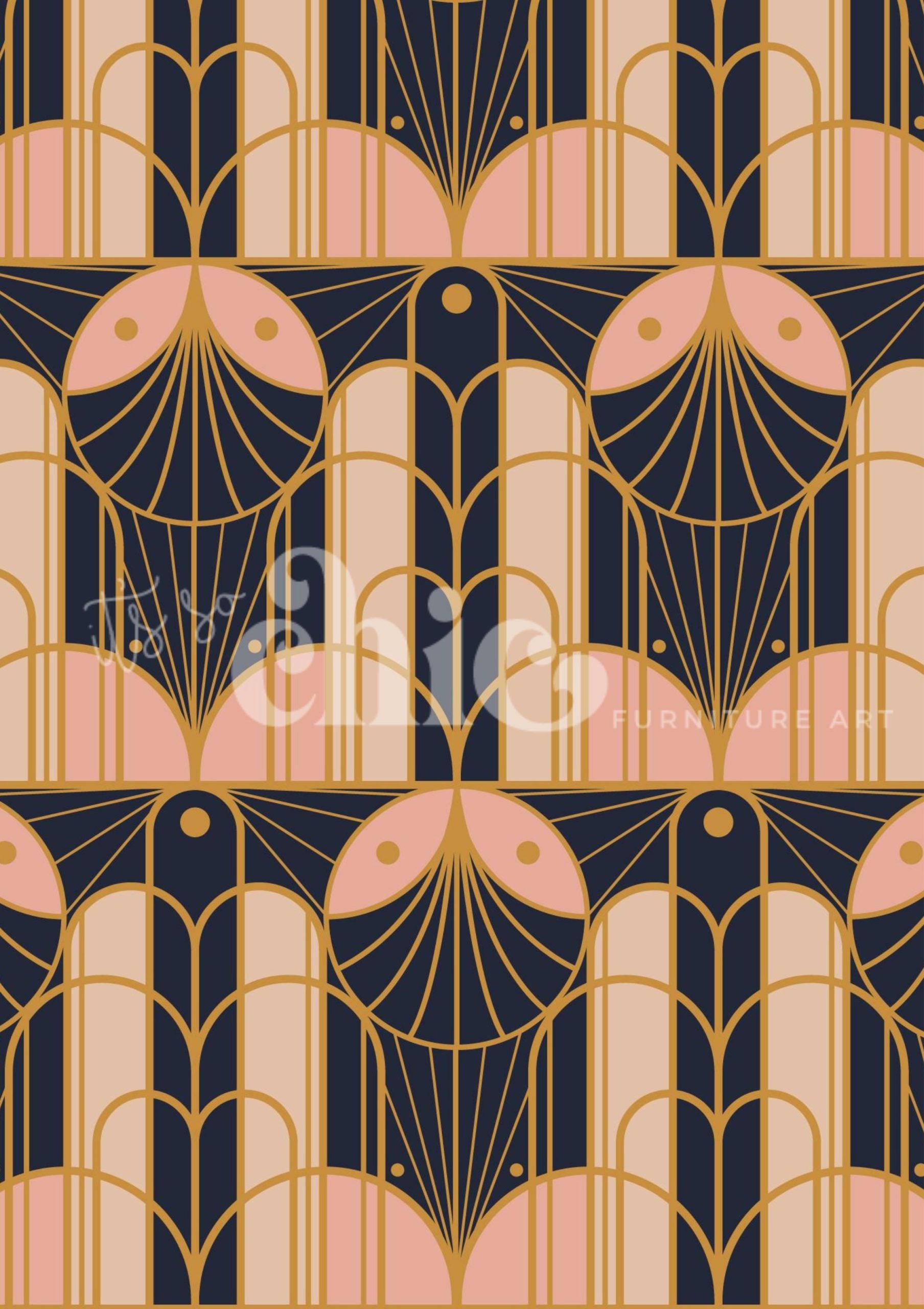 Art Deco Pink, Navy & Gold