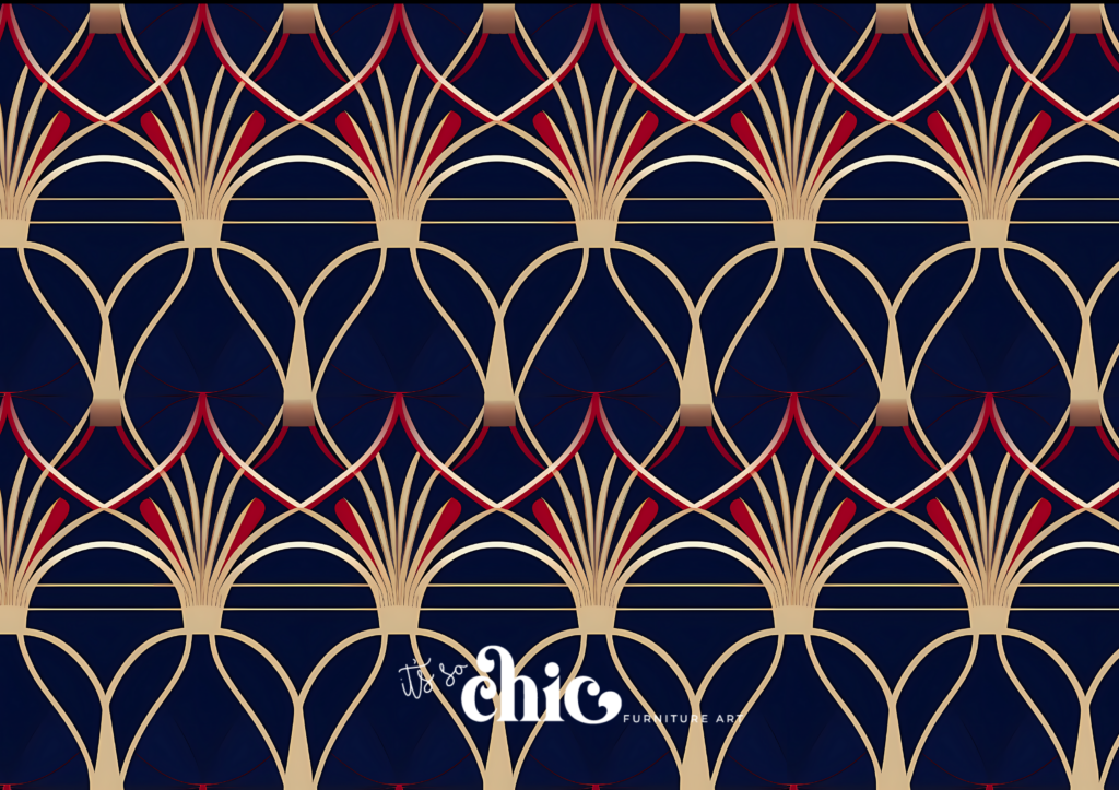 Art deco Navy Red & Gold