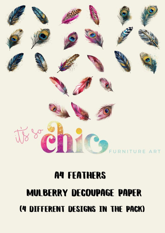 A4 Feathers Mulberry Decoupage Paper