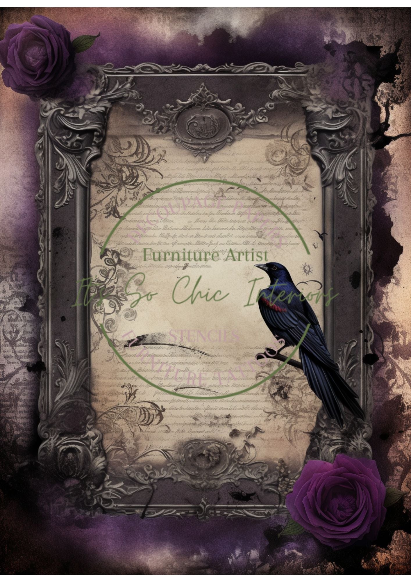 A4 Gothic Plum Mulberry Decoupage Paper