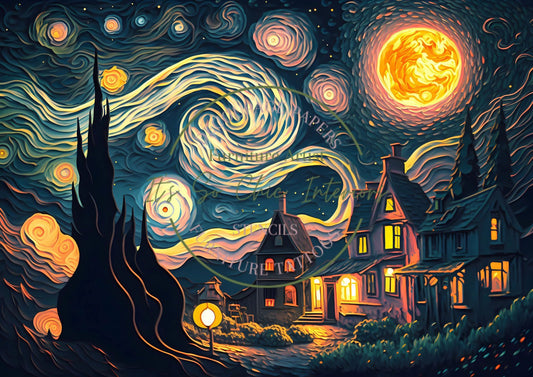 A4 Starry Night Mulberry Decoupage Paper