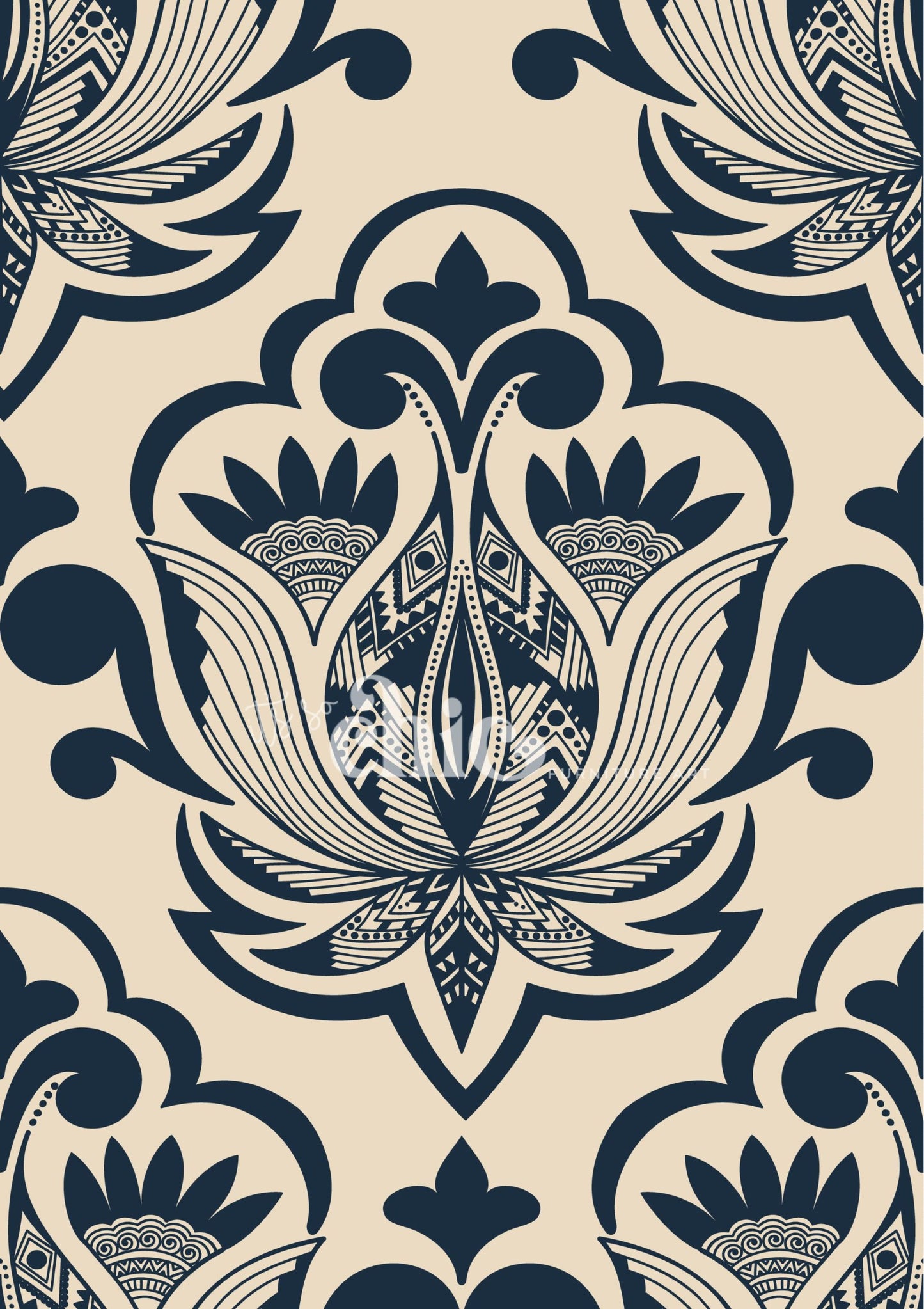 Abstract Damask Cream & Navy