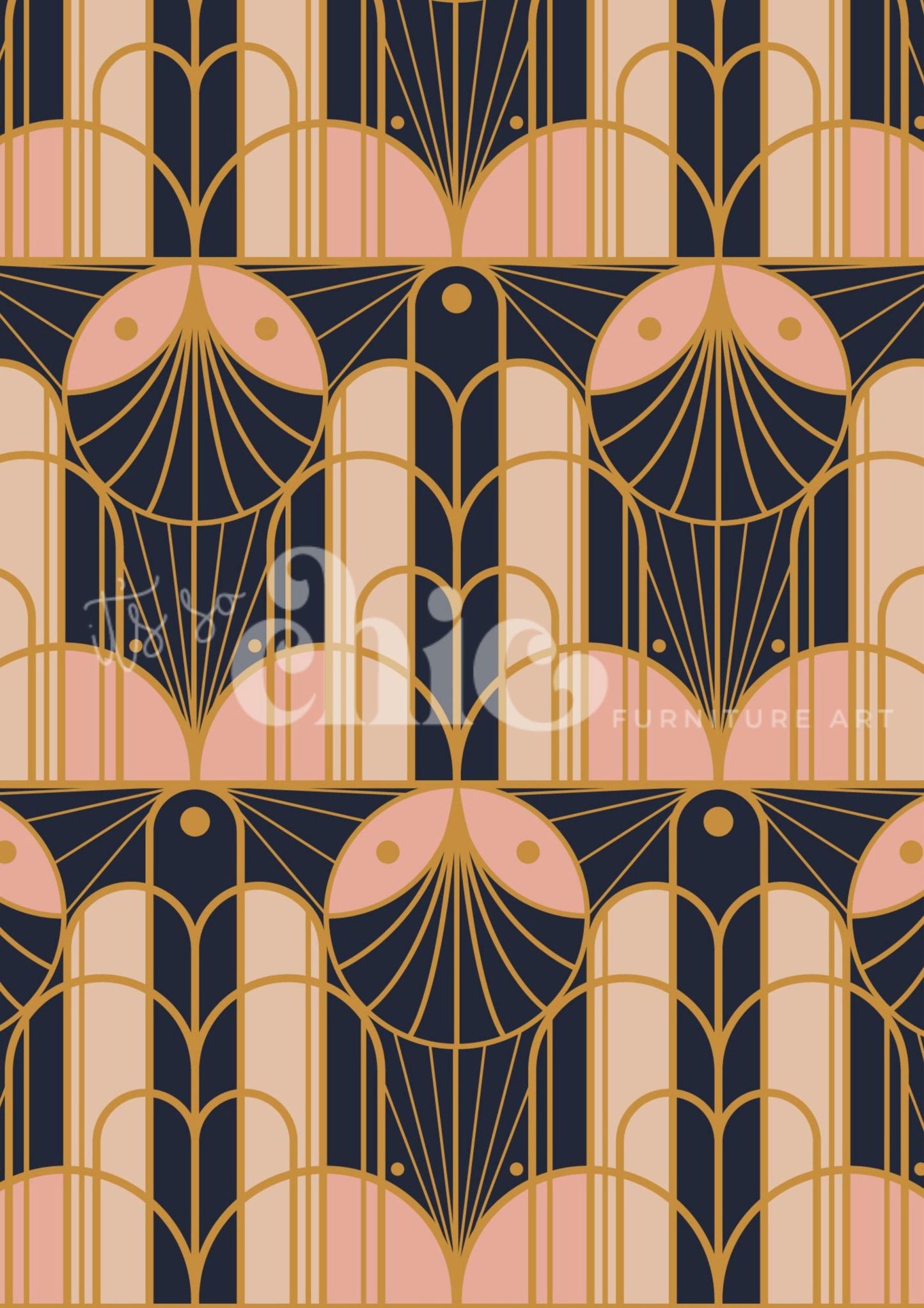 Art Deco Pink, Navy & Gold