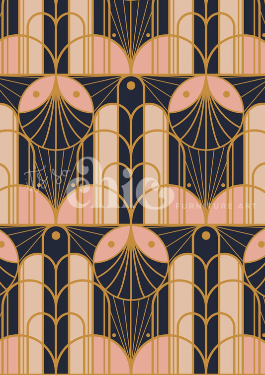 Art Deco Pink, Navy & Gold